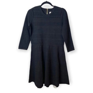 Eliza J Black Ribbed  & Perforated Long Sleeve Knit Dress